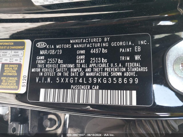 KIA Optima Lx 2019 5XXGT4L39KG358699 Image 9