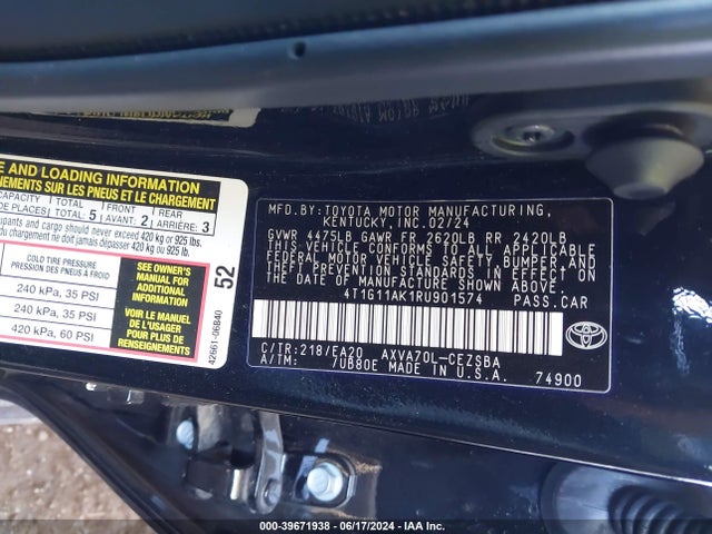 Toyota CAMRY SE 2024 4T1G11AK1RU901574 Image 9