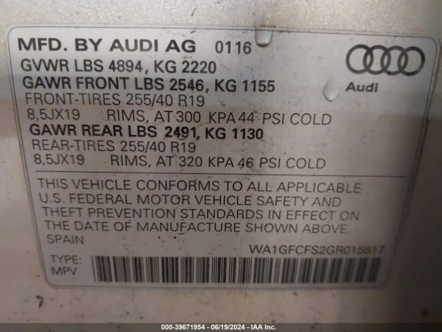 WA1GFCFS2GR015817 Audi Q3 2.0t Premium Plus