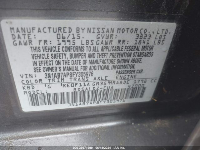 3N1AB7AP8FY305976 Nissan SENTRA SV