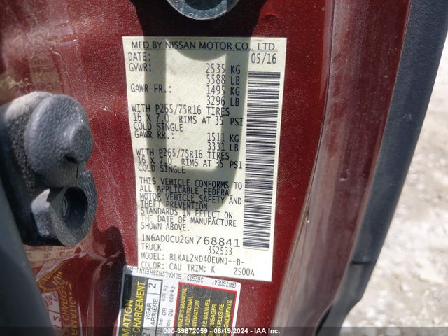 Nissan Frontier Desert Runner 2016 1N6AD0CU2GN768841 Image 9