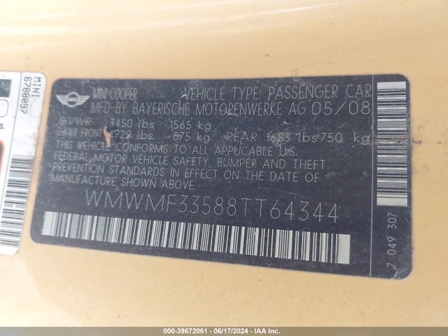 2008 MINI COOPER WMWMF33588TT64344 Photo 8