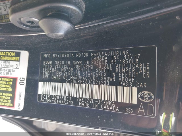 Toyota COROLLA LE 2018 2T1BURHE8JC024233 Image 9