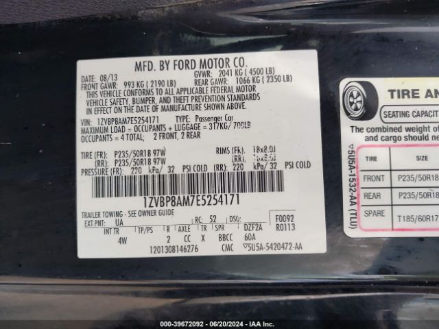 1ZVBP8AM7E5254171 Ford Mustang V6 Premium