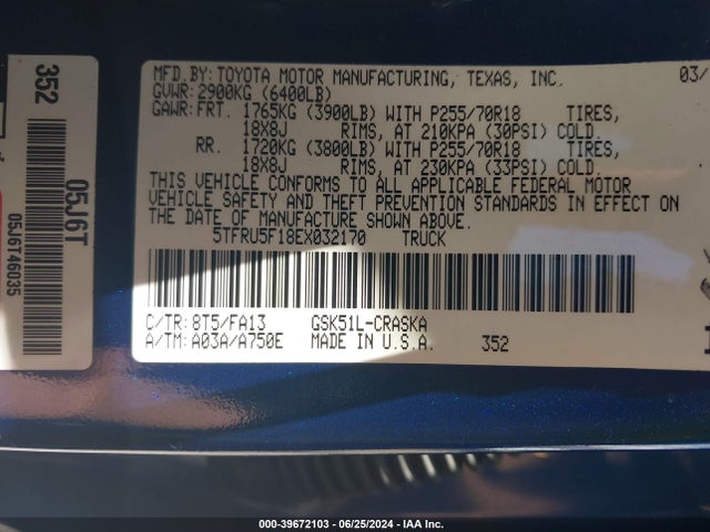 Toyota Tundra Sr V6 2014 5TFRU5F18EX032170 Image 9