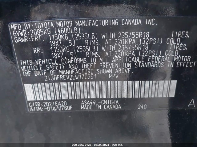 Toyota Rav4 Limited 2014 2T3DFREV2EW170291 Image 9