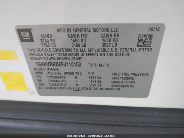 1GKKVRKD6FJ110153 GMC Acadia Slt-1