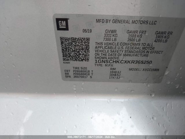 1GNSCHKCXKR365250 Chevrolet Suburban Lt