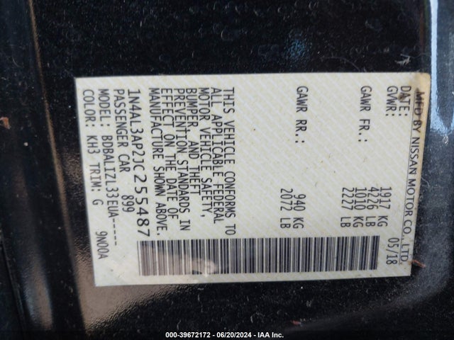 Nissan Altima 2.5 Sv 2018 1N4AL3AP2JC255487 Image 9