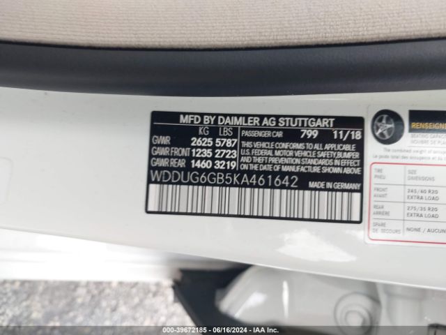 WDDUG6GB5KA461642 Mercedes-Benz S 450