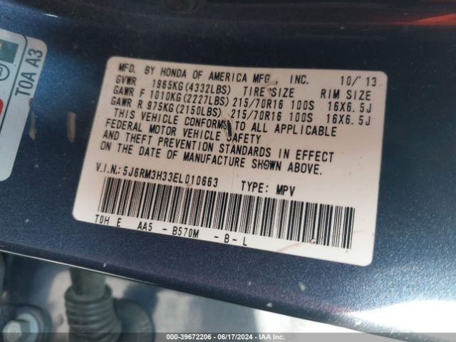 5J6RM3H33EL010663 Honda CR-V LX