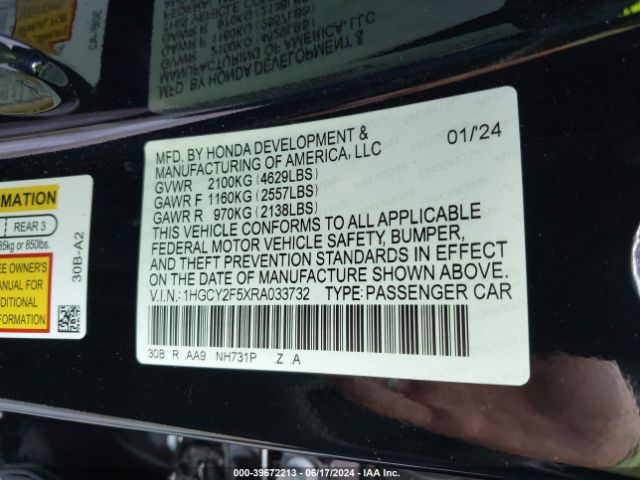 1HGCY2F5XRA033732 Honda Accord Hybrid Sport