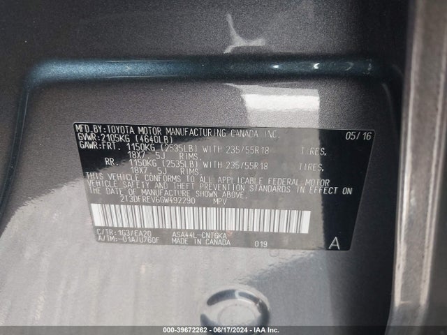 Toyota Rav4 Limited 2016 2T3DFREV6GW492290 Image 9