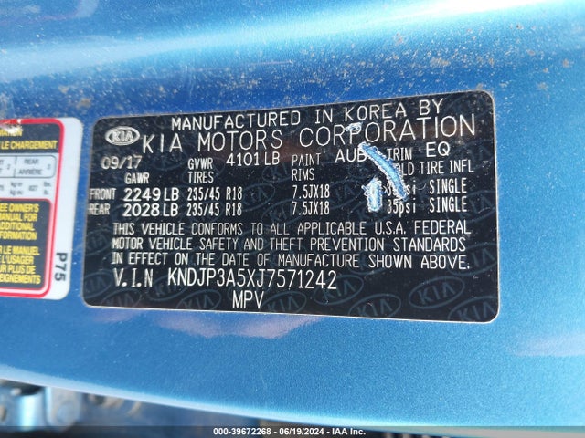 KIA SOUL + 2018 KNDJP3A5XJ7571242 Image 9