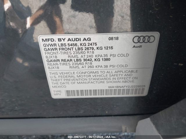 WA1BNAFY2J2229325 Audi Q5 2.0t Premium/2.0t Tech Premium