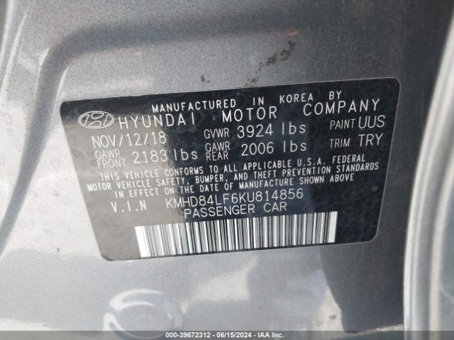KMHD84LF6KU814856 Hyundai ELANTRA SEL