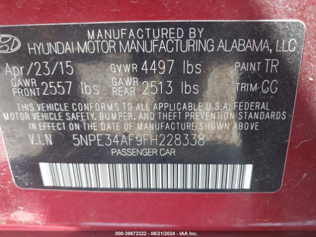 5NPE34AF9FH228338 Hyundai Sonata Sport