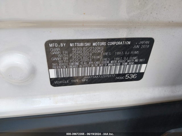 Mitsubishi Eclipse Cross Se/sel 2018 JA4AT5AA7JZ070117 Image 9