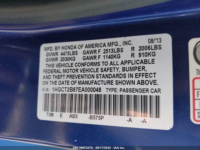 Honda Accord Ex-l V-6 2014 1HGCT2B87EA000048 Image 9