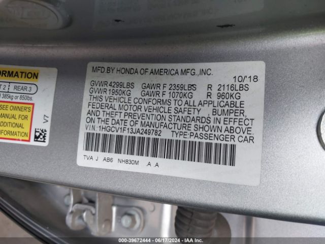 1HGCV1F13JA249782 Honda ACCORD LX