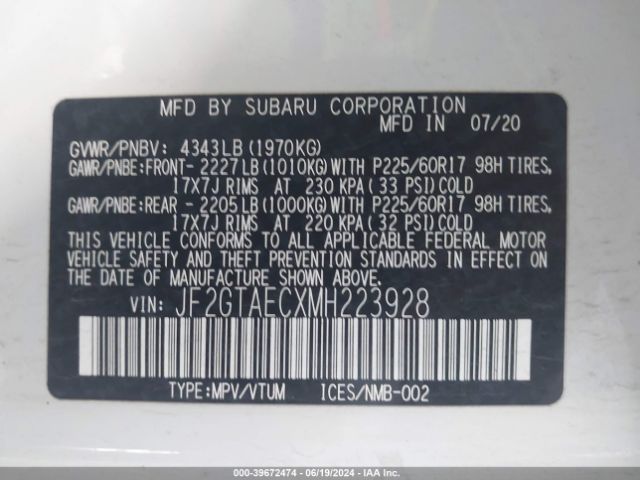 JF2GTAECXMH223928 Subaru Crosstrek Premium