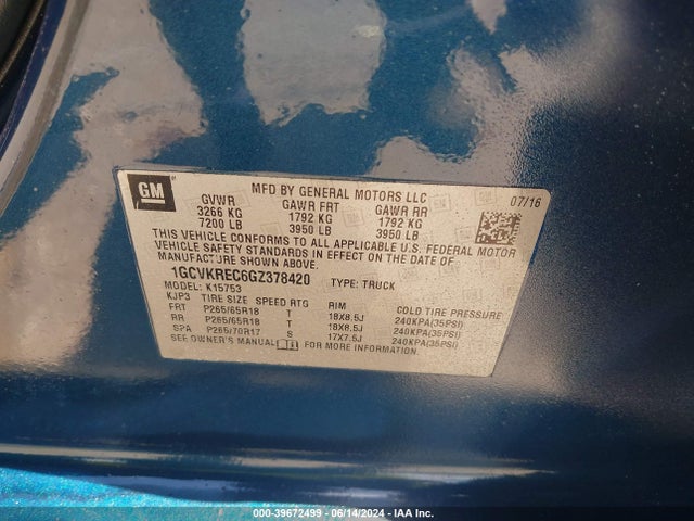 Chevrolet Silverado 1500 2lt 2016 1GCVKREC6GZ378420 Image 9