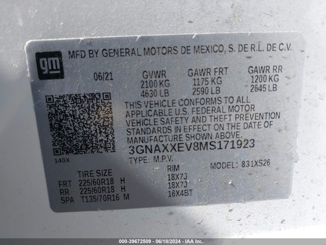 Chevrolet Equinox Awd Premier 2021 3GNAXXEV8MS171923 Image 9