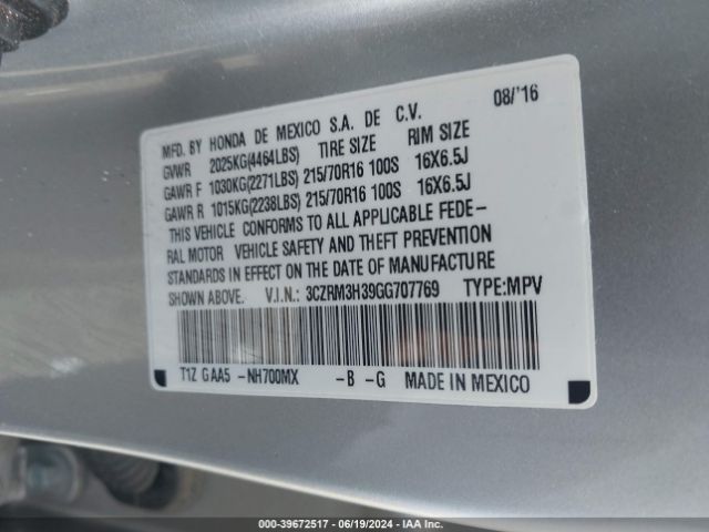 3CZRM3H39GG707769 Honda CR-V LX