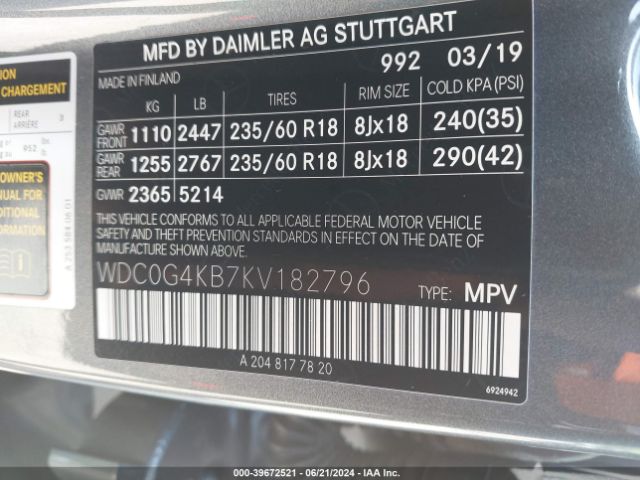 WDC0G4KB7KV182796 Mercedes-Benz Glc 300 4matic