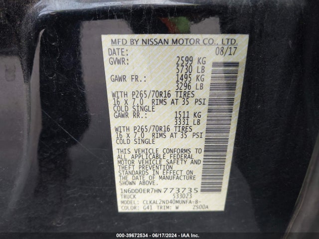 Nissan Frontier Sv 2017 1N6DD0ER7HN773735 Image 9
