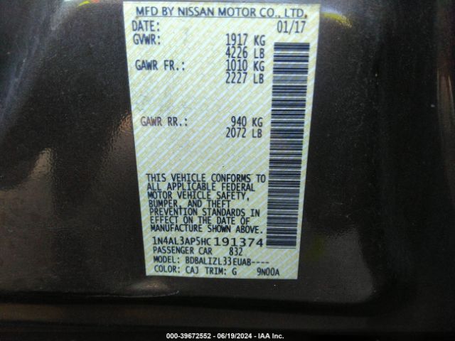 1N4AL3AP5HC191374 Nissan Altima 2.5 Sv