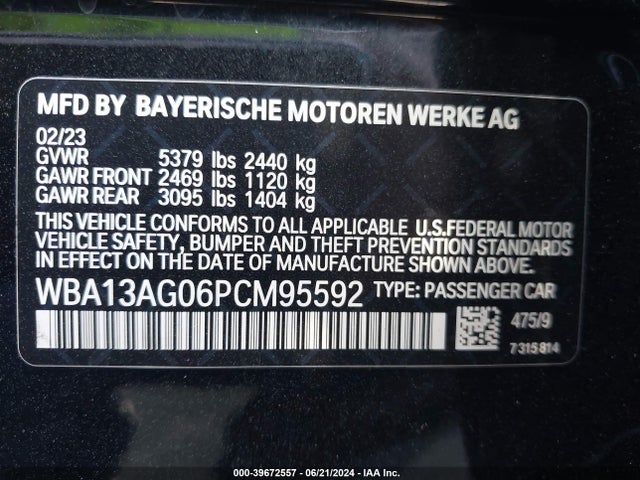 WBA13AG06PCM95592 BMW 530e