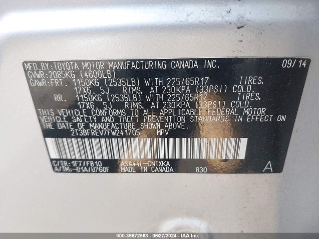 Toyota RAV4 LE 2015 2T3BFREV7FW241705 Image 9
