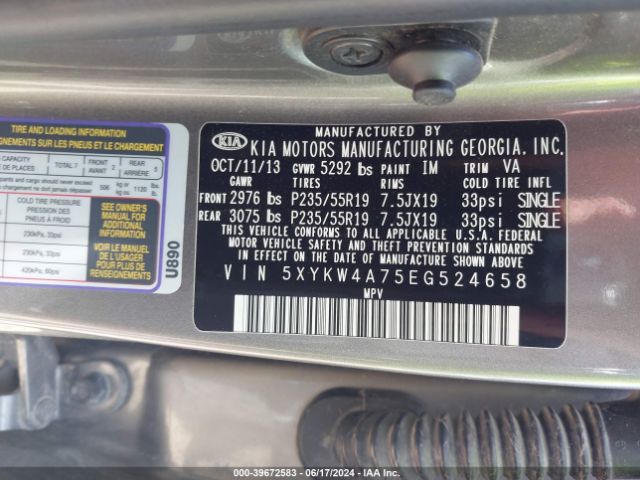 5XYKW4A75EG524658 KIA SORENTO SX
