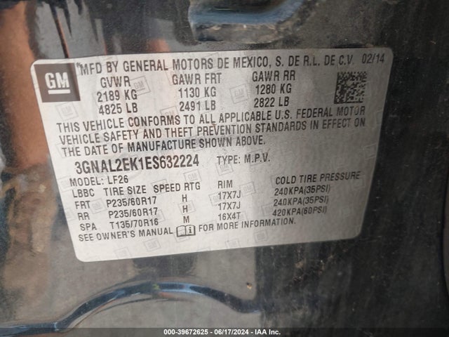 Chevrolet Captiva Sport 2ls 2014 3GNAL2EK1ES632224 Image 9