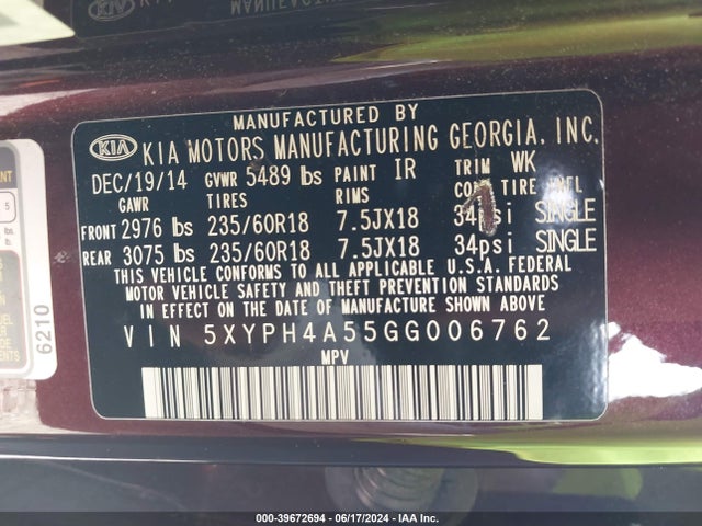 KIA Sorento 3.3l Ex 2016 5XYPH4A55GG006762 Image 9