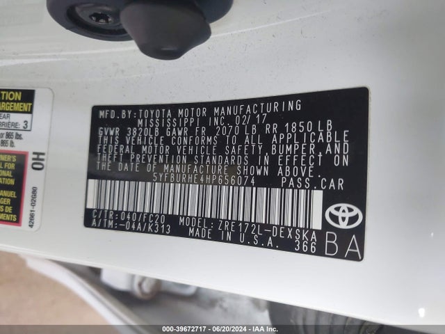 Toyota COROLLA SE 2017 5YFBURHE4HP656074 Image 9