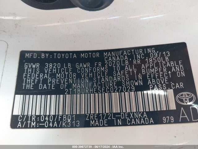 Toyota COROLLA LE 2014 2T1BURHE5EC027029 Image 9
