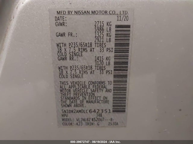 Nissan Pathfinder S 4wd 2020 5N1DR2AM0LC642351 Image 9