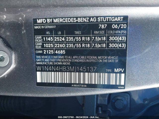W1N4N4HB3MJ145137 Mercedes-Benz Gla 250 4matic