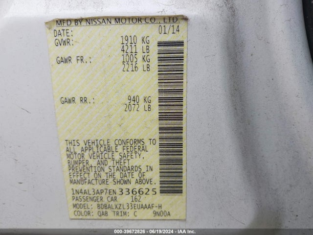 Nissan Altima 2.5 Sl 2014 1N4AL3AP7EN336625 Image 9