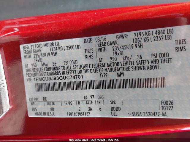 Ford Escape Titanium 2016 1FMCU9J93GUC74701 Image 9