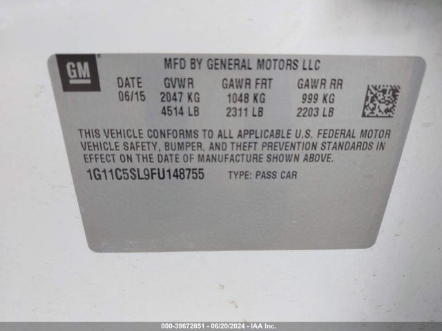 Chevrolet MALIBU 1LT 2015 1G11C5SL9FU148755 Image 9