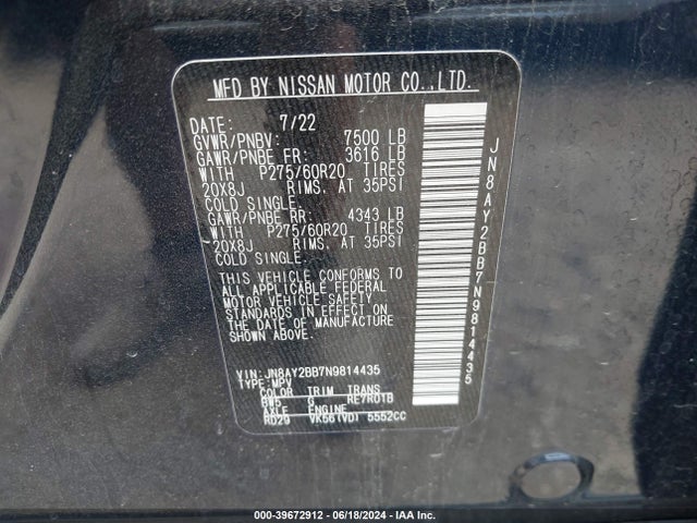 Nissan Armada Sl 4wd 2022 JN8AY2BB7N9814435 Image 9
