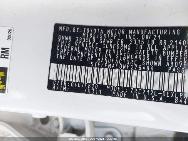 Toyota COROLLA LE 2022 5YFEPMAE0NP276484 Image 9