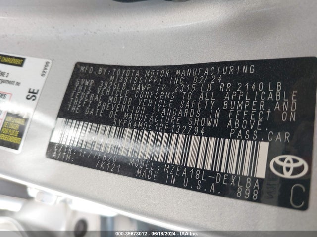 Toyota COROLLA LE 2024 5YFB4MDE1RP132794 Image 9