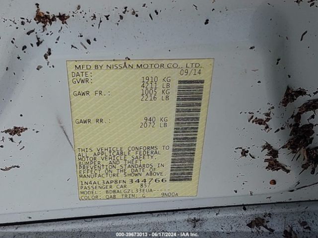 1N4AL3AP8FN344766 Nissan Altima 2.5/2.5 S/2.5 Sl/2.5 Sv