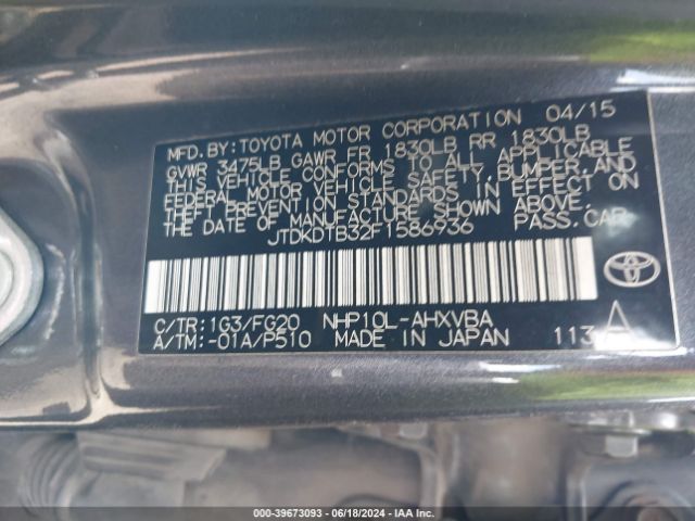 JTDKDTB32F1586936 Toyota Prius C Two