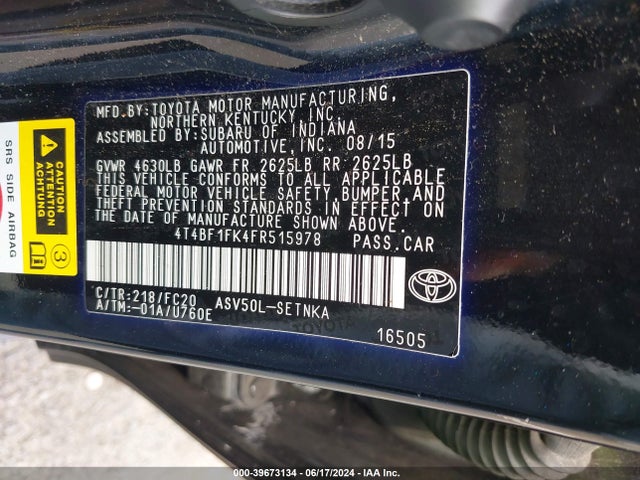 Toyota CAMRY LE 2015 4T4BF1FK4FR515978 Image 9