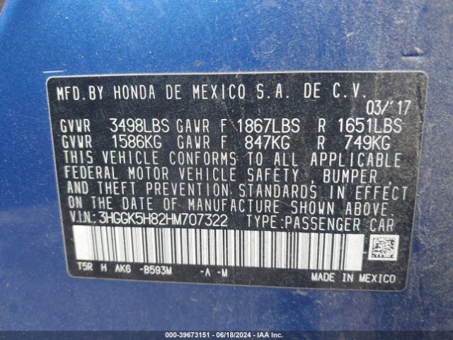 3HGGK5H82HM707322 Honda Fit Ex-l
